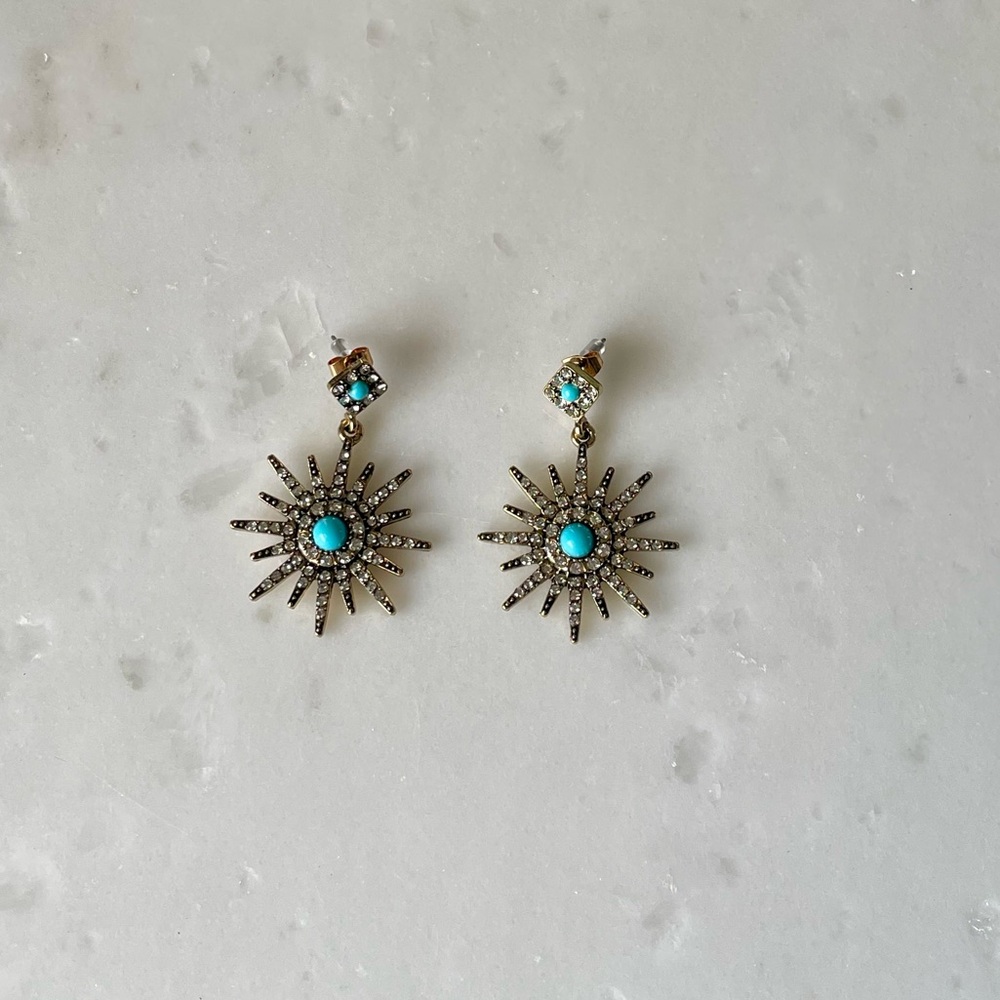 + ADORNIA + 14k Gold Turquoise & Swarovski Crystal Starburst Earrings - Picture 3 of 5